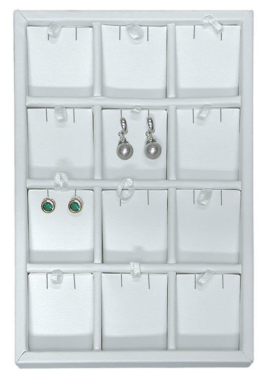 Versatile Small Insert Trays — Earring Tray (12 Pr.) — All White Faux Leather