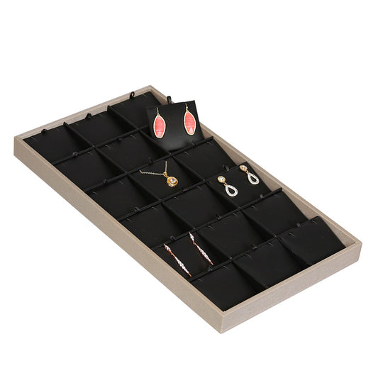 Standard Display Tray — Earring Tray (18) — 8 1/4″ x 14 5/8″ x 1″ H — Black Faux Leather w/ Luna Gold Trim