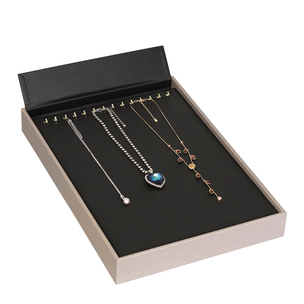 Standard Display Tray — Chain Tray (14) — 10 7/8″ x 15 5/8″ x 1 7/8″ H — Black Faux Leather w/ Luna Gold Trim