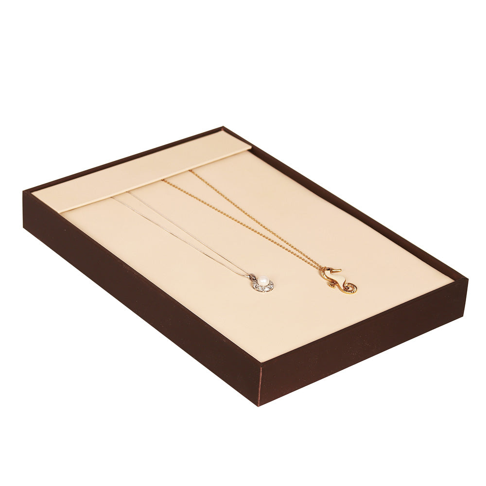 Standard Display Tray — Chain Tray (14) — 10 7/8″ x 15 5/8″ x 1 7/8″ H — Beige Faux Leather w/ Steel Brown Trim