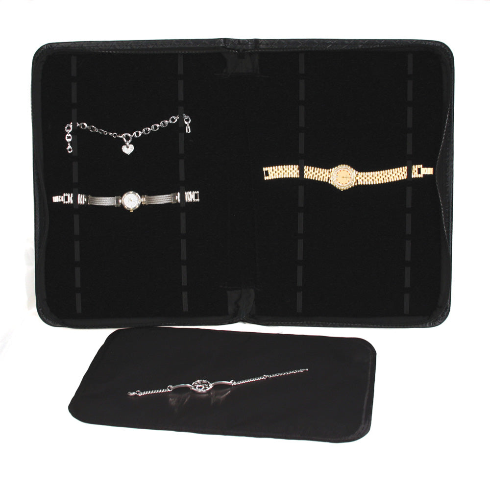 Presentation Portfolio Folder — Watch/Bracelet — 20 Sections, w/ Foam Pad Insert — Black Quilted Pattern