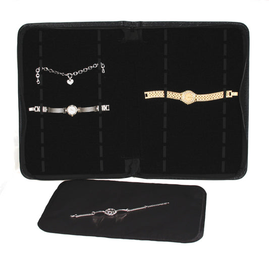 Presentation Portfolio Folder — Watch/Bracelet — 20 Sections, w/ Foam Pad Insert — Black Quilted Pattern