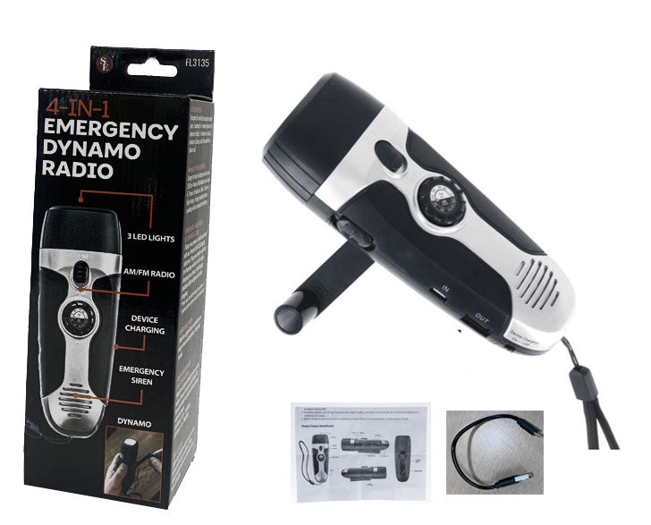 5.5 Inch 4-IN-1 Emergency Dynamo AM/FM Radio With Phone Charger & Lanyard