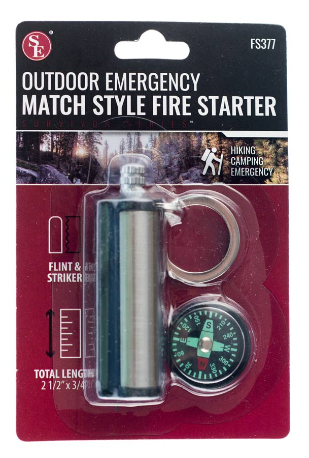 Outdoor Emergency Match-Style Fire Starter with Compass and Keychain