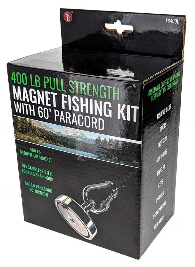 400 LB Pull Strength Magnet Fishing kit with 60'/500 Lb Paracord and 304 Stainless Steel Snap Hook