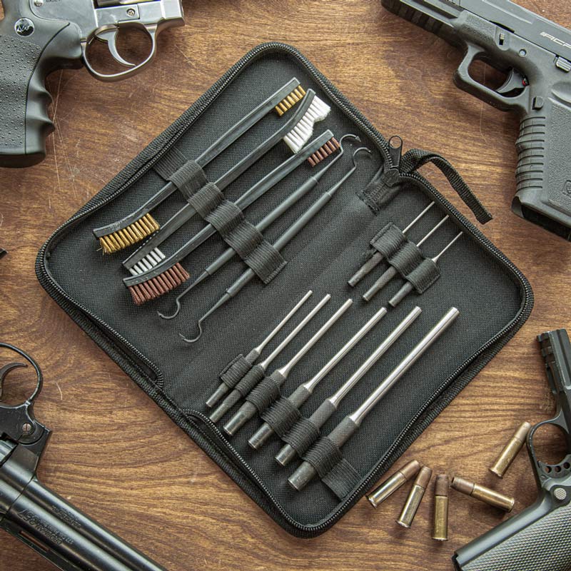 14Pc Gun Repair Kit in a Zippered Case, 9Pc Rolling Punch, 3Pc Double Ended Brush, 2Pc Double Ended Picks