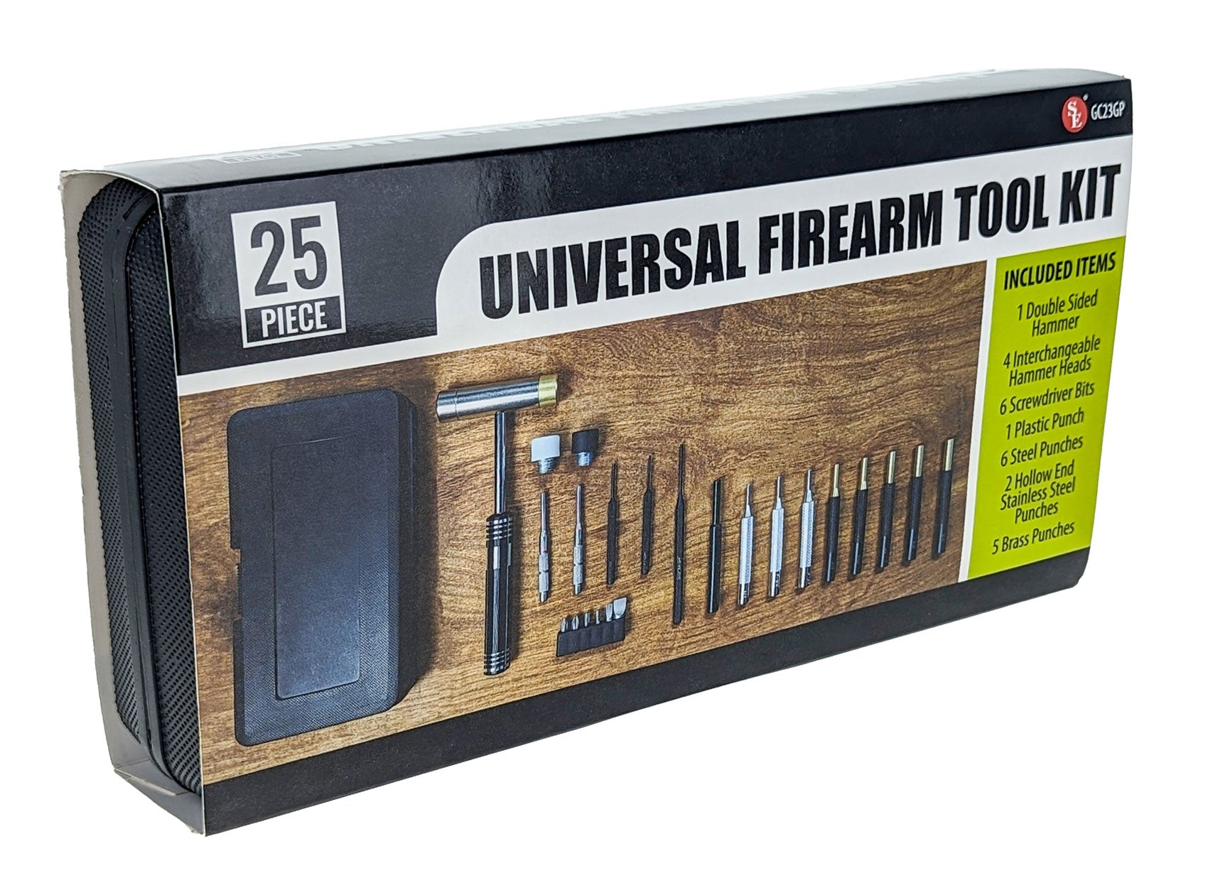 24-piece Gunsmithing Kit including 14 punches, a Dual Head Hammer with 2 extra heads, and 6 bits