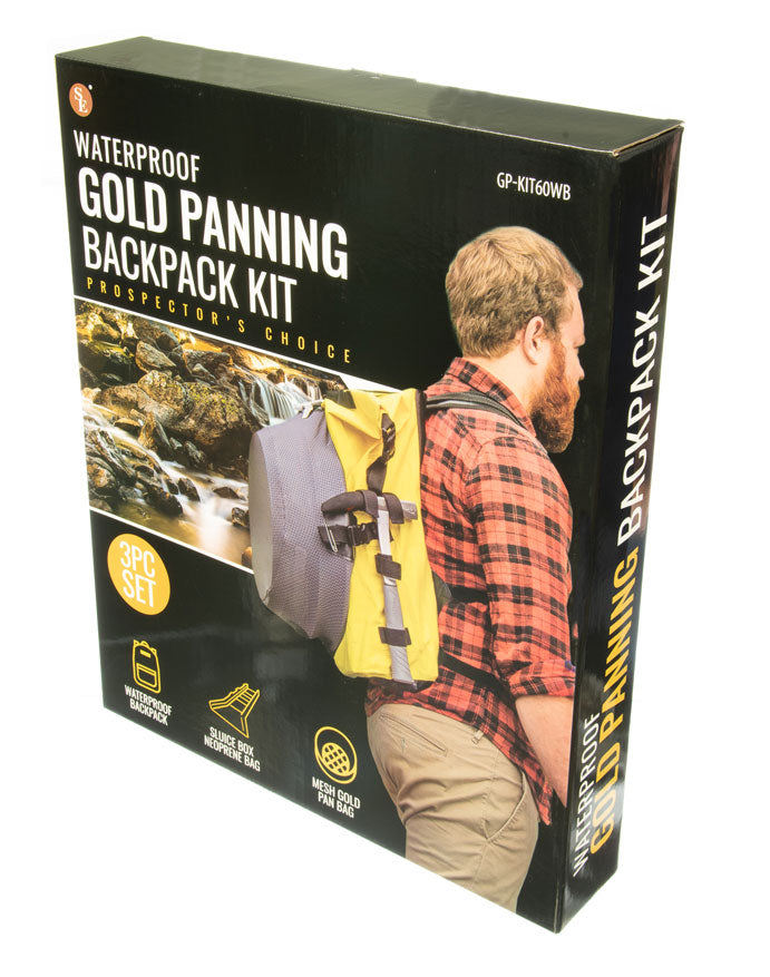 3Pc Set- Waterproof Gold Panning Backpack Kit,Includes-WaterProof Backpack,Sluice Box Neoprene Bag & Mesh Gold Pan Bag