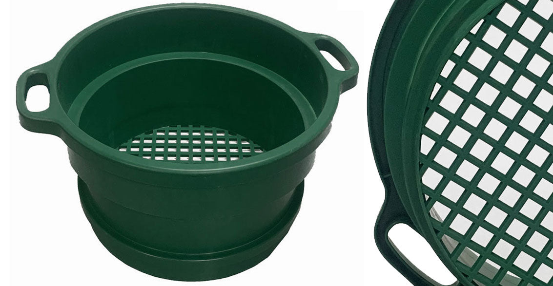 13-1/4" Diameter, 6" Deep Green Plastic Screen Stackable Sifting Pan, Gold Panning with Handle