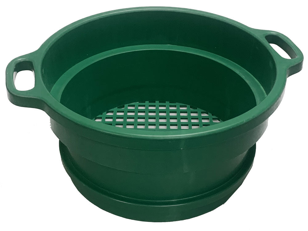 13-1/4" Diameter, 6" Deep Green Plastic Screen Stackable Sifting Pan, Gold Panning with Handle