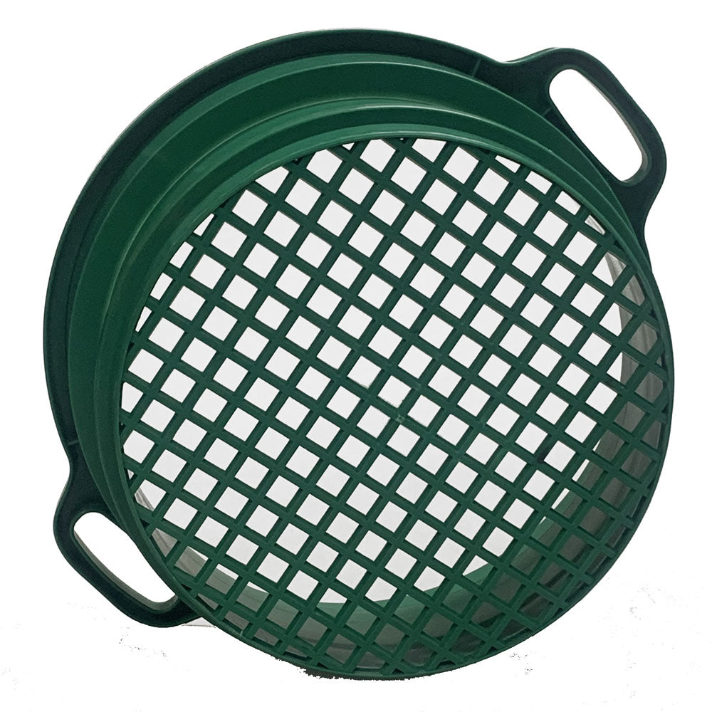 13-1/4" Diameter, 6" Deep Green Plastic Screen Stackable Sifting Pan, Gold Panning with Handle