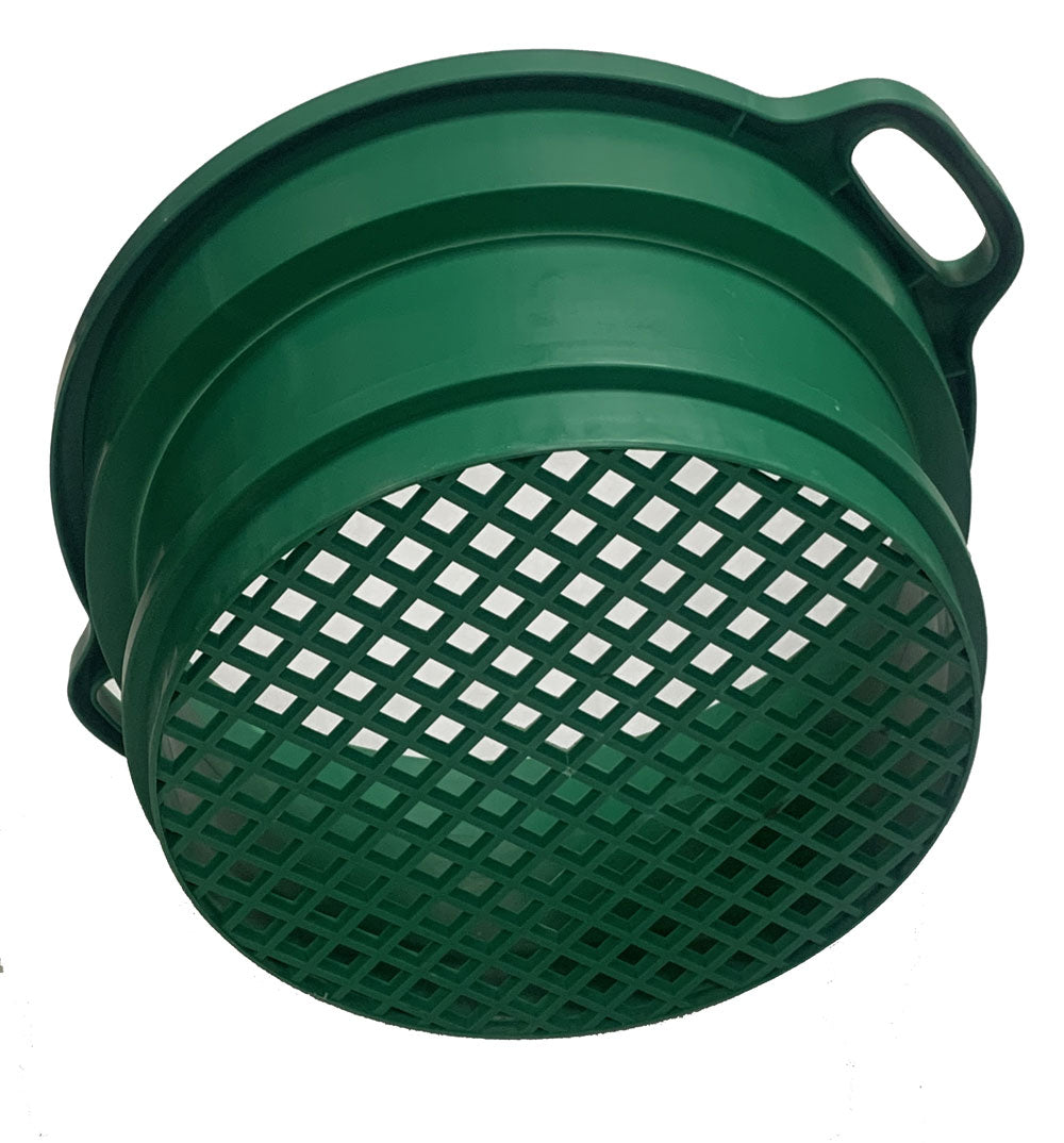 13-1/4" Diameter, 6" Deep Green Plastic Screen Stackable Sifting Pan, Gold Panning with Handle