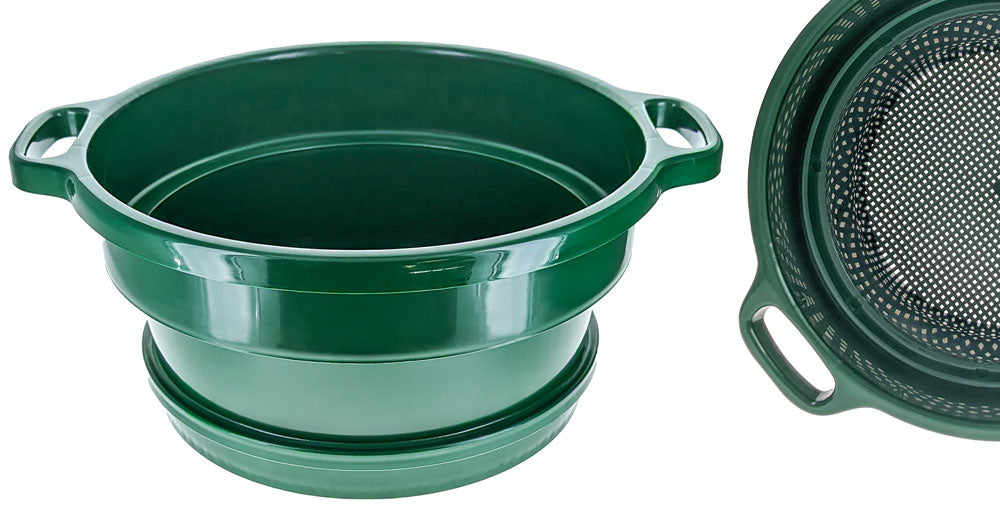 13-1/4" Diameter, 6" Deep Green Plastic Screen Stackable Sifting Pan, Gold Panning with Handle