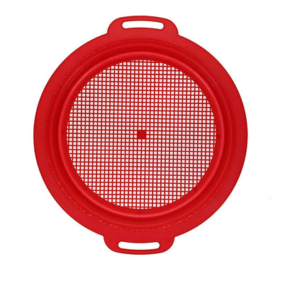 6-piece set of 8.5" Plastic Sand Sifting Pan, Gold Pannings in a Mesh Bag, with 36 Holes Per Inch, in Red, Yellow, Blue, and Green colors