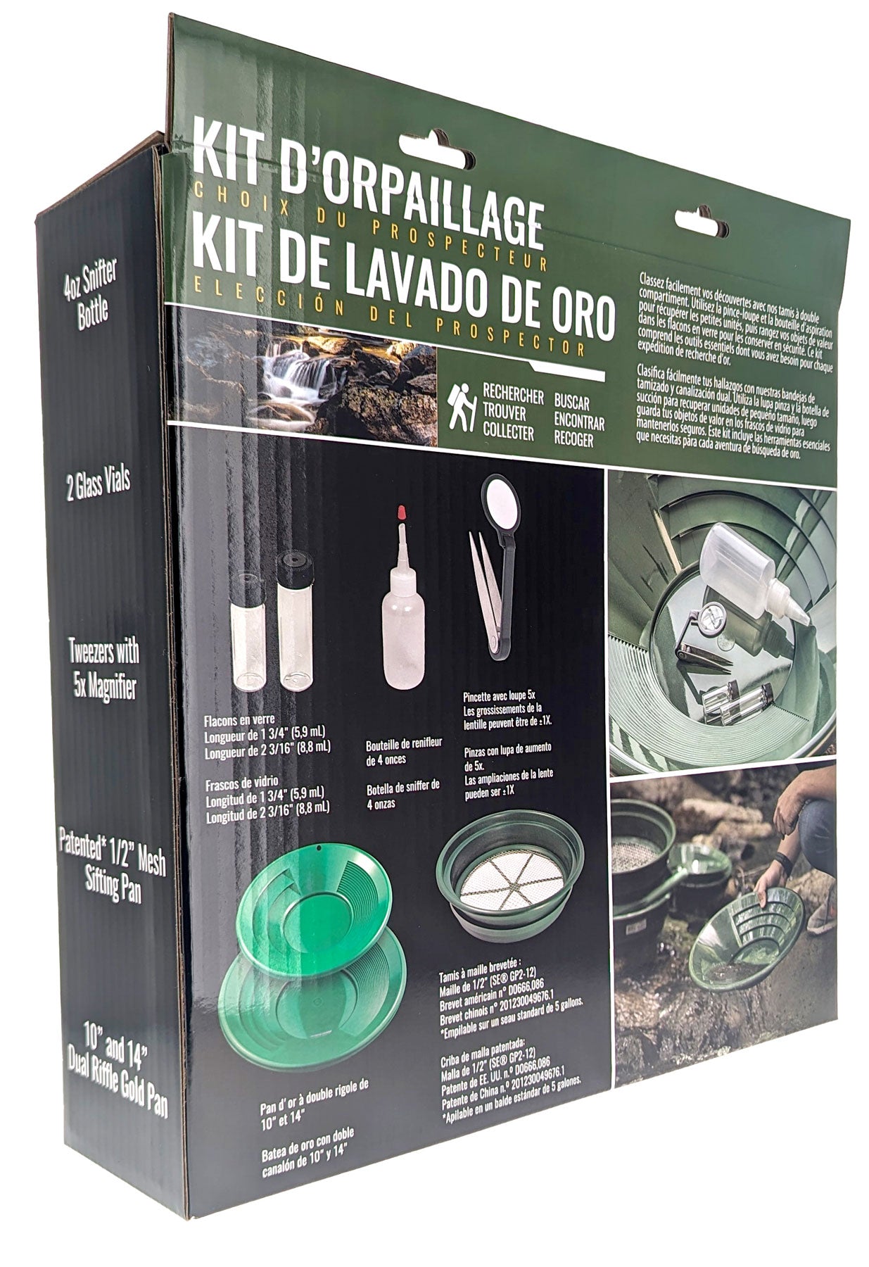 Gold Panning Kit in Printed Box, Description on Box in English, Spanish & French