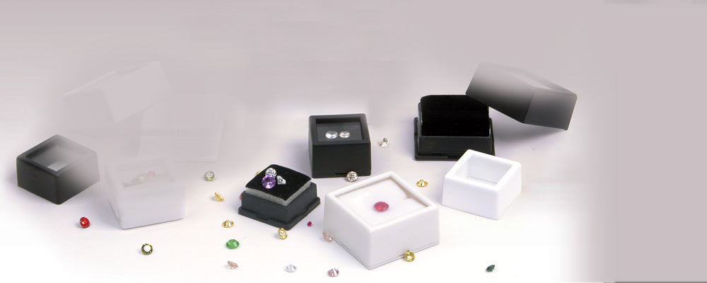 Glass Top Gem Jars with Double-Sided Foam Insert — Large Square — 1 1/2 x 1 1/2 x 3/4" H (38 x 38 x 18mm) — Black Jar