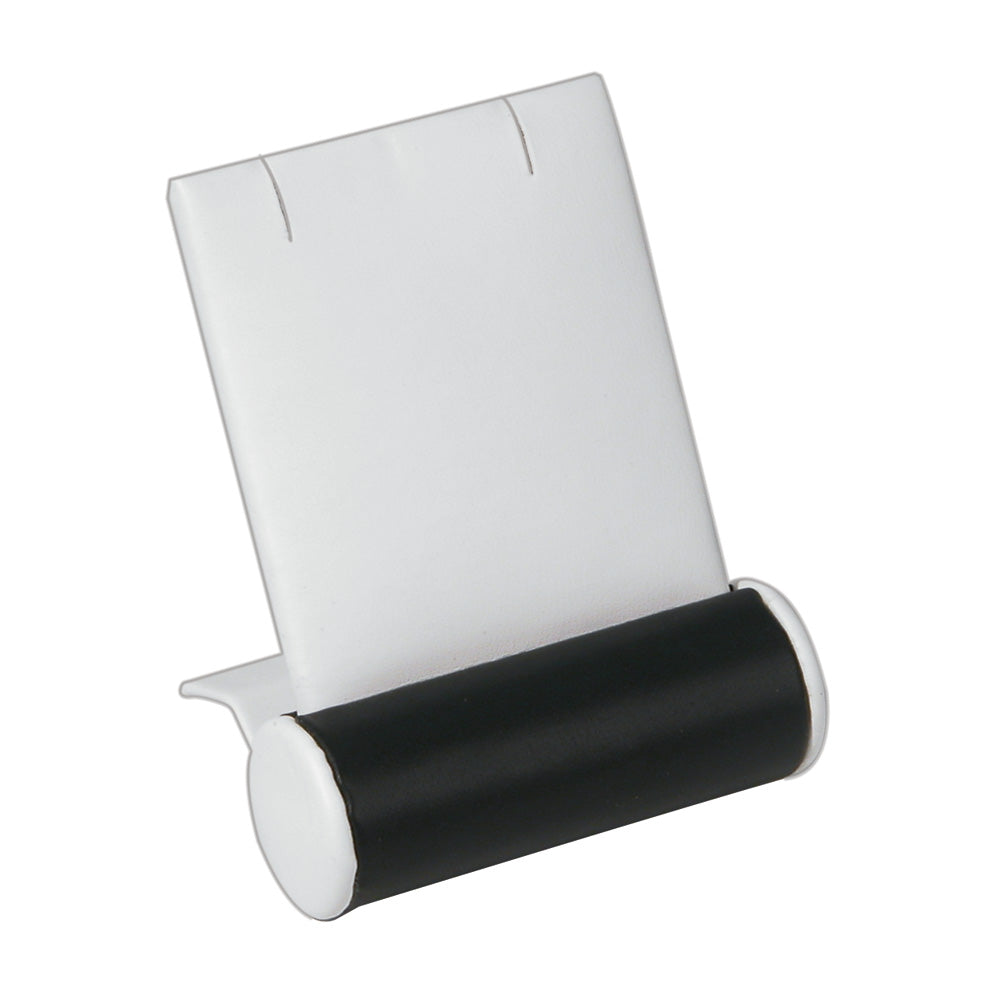 Mini Display Stand — Roll Top — 2 1/2 x 2 1/8 x 2 3/4" H — White Faux Leather w/ Black Base