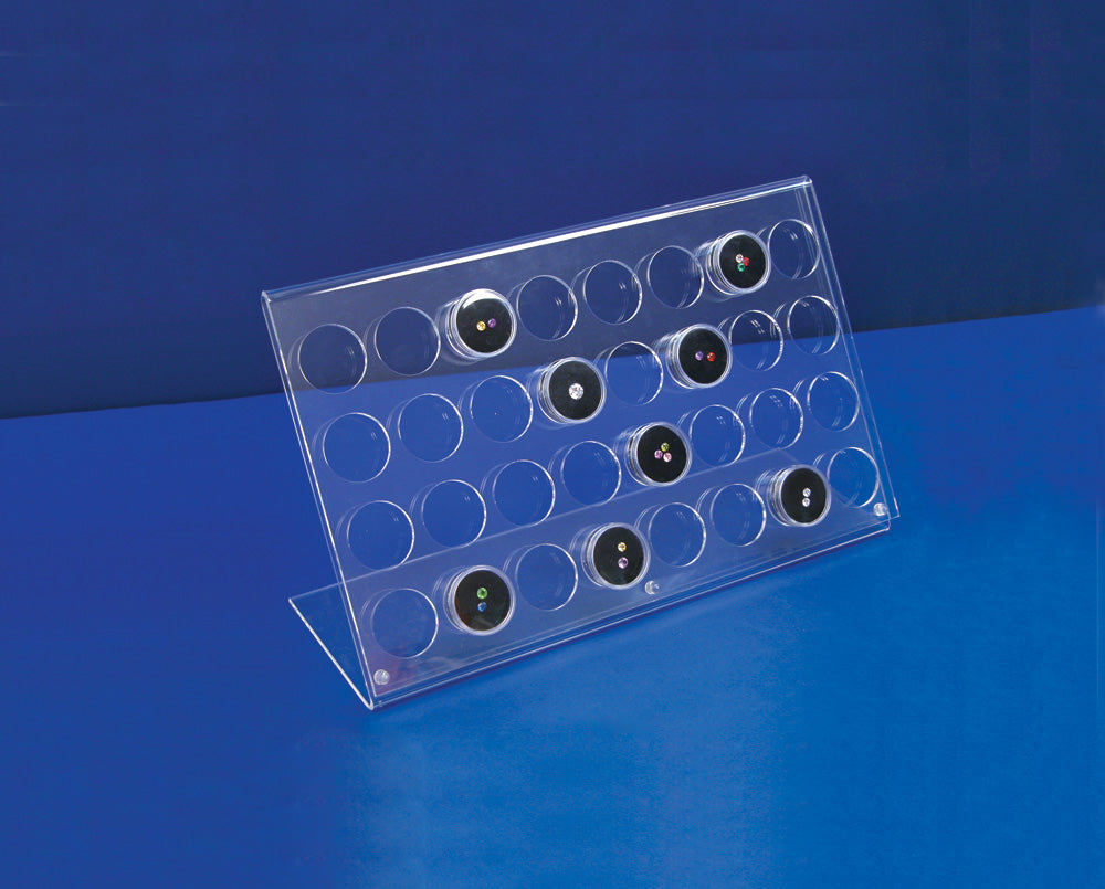 Large Acrylic Gem Displays — Holds 32 — Gem Jars (#S-M) — Clear