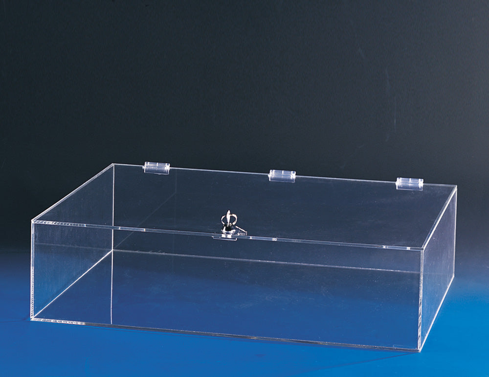 Acrylic Showcases w/ Lock — Lift Lid, 6" H — 24 1/4 x 18 1/4" (61.5 x 46cm) — Clear