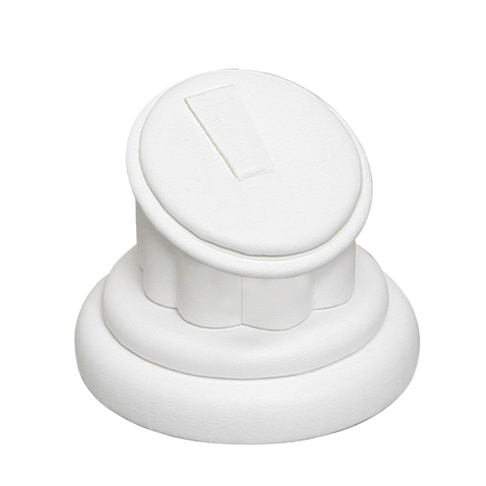 Short RING column display — Wht — White faux leather