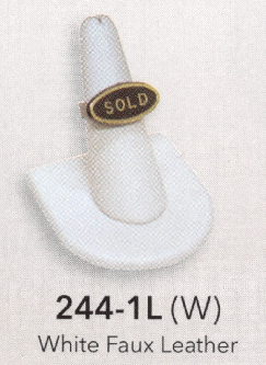Finger ring stand; HALF ROUND base — White leather