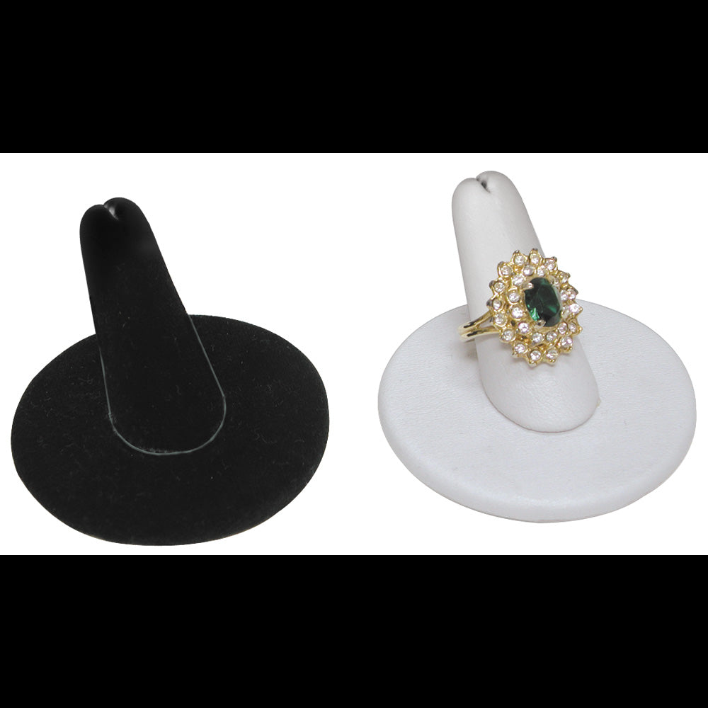 Finger ring stand; ROUND base — White faux leather