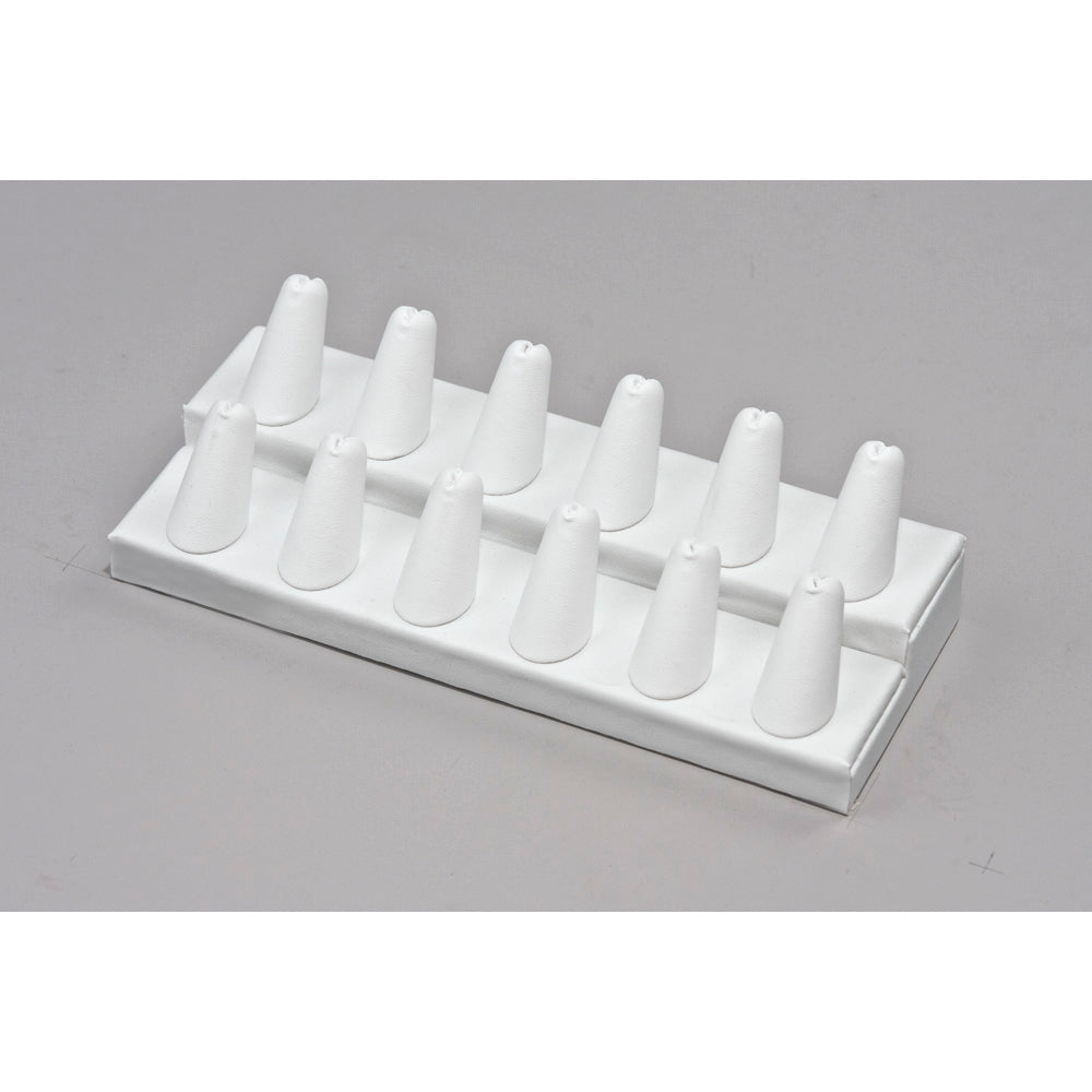12-Finger ring stand; 2 Tier — White leather