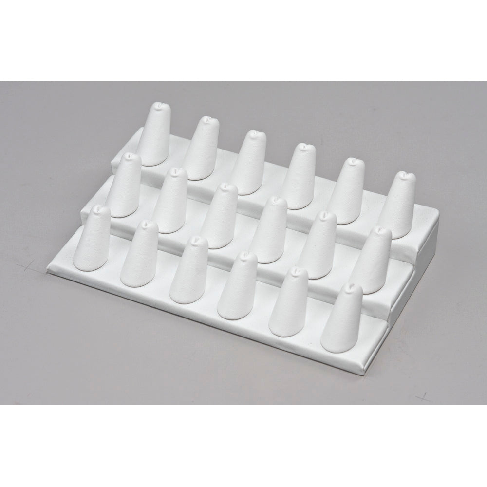 18-Finger ring stand; 3 Tier — White leathe velvet