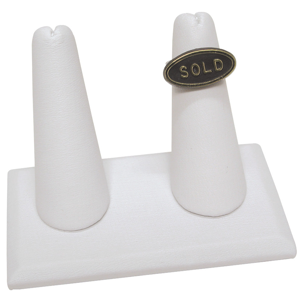 2-Finger ring stand; RECTANGLE base- White leather