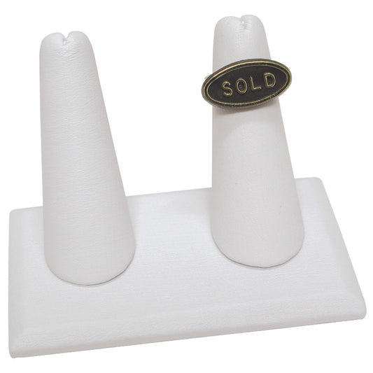 2-Finger ring stand; RECTANGLE base- White leather