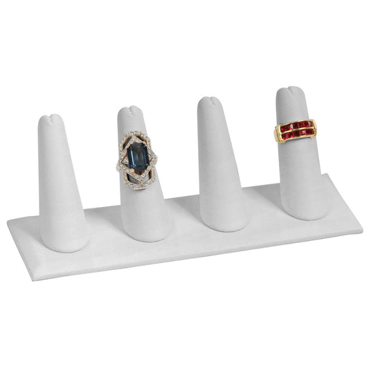 4-Finger ring stand;rectangle base- White leather