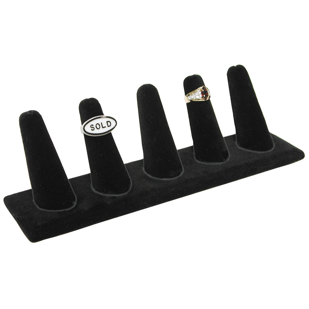 5-Finger ring stand;rectangle base- Black velvet — 5 Fingers