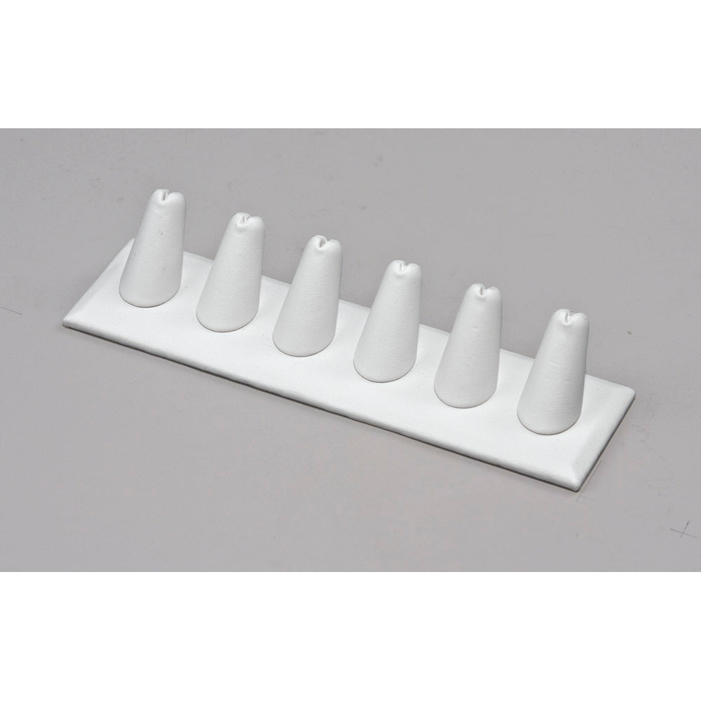 6-Finger ring stand;rectangle base- White leather