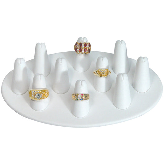 Oval 10-finger ring display- White Faux Leather
