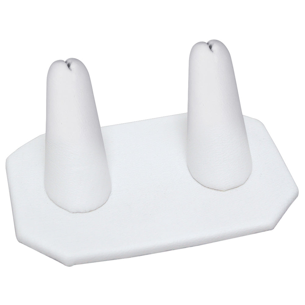 2-Finger ring stand; OCTAGON base — White leather