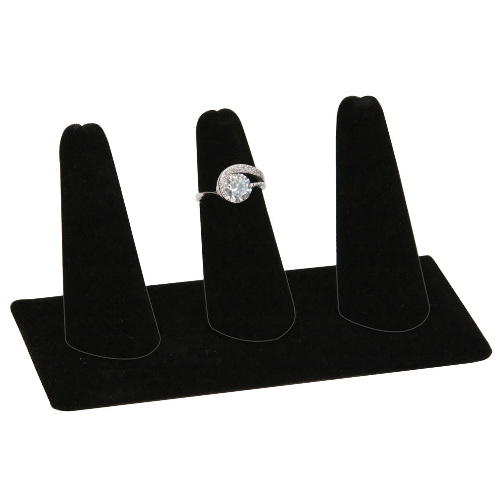 3-Finger ring stand;rectangle base- Black velvet — 3 Fingers