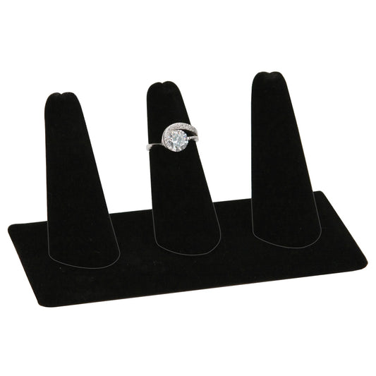 3-Finger ring stand;rectangle base- Black velvet — 3 Fingers