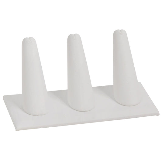 3-Finger ring stand;rectangle base- White leather — 3 Fingers