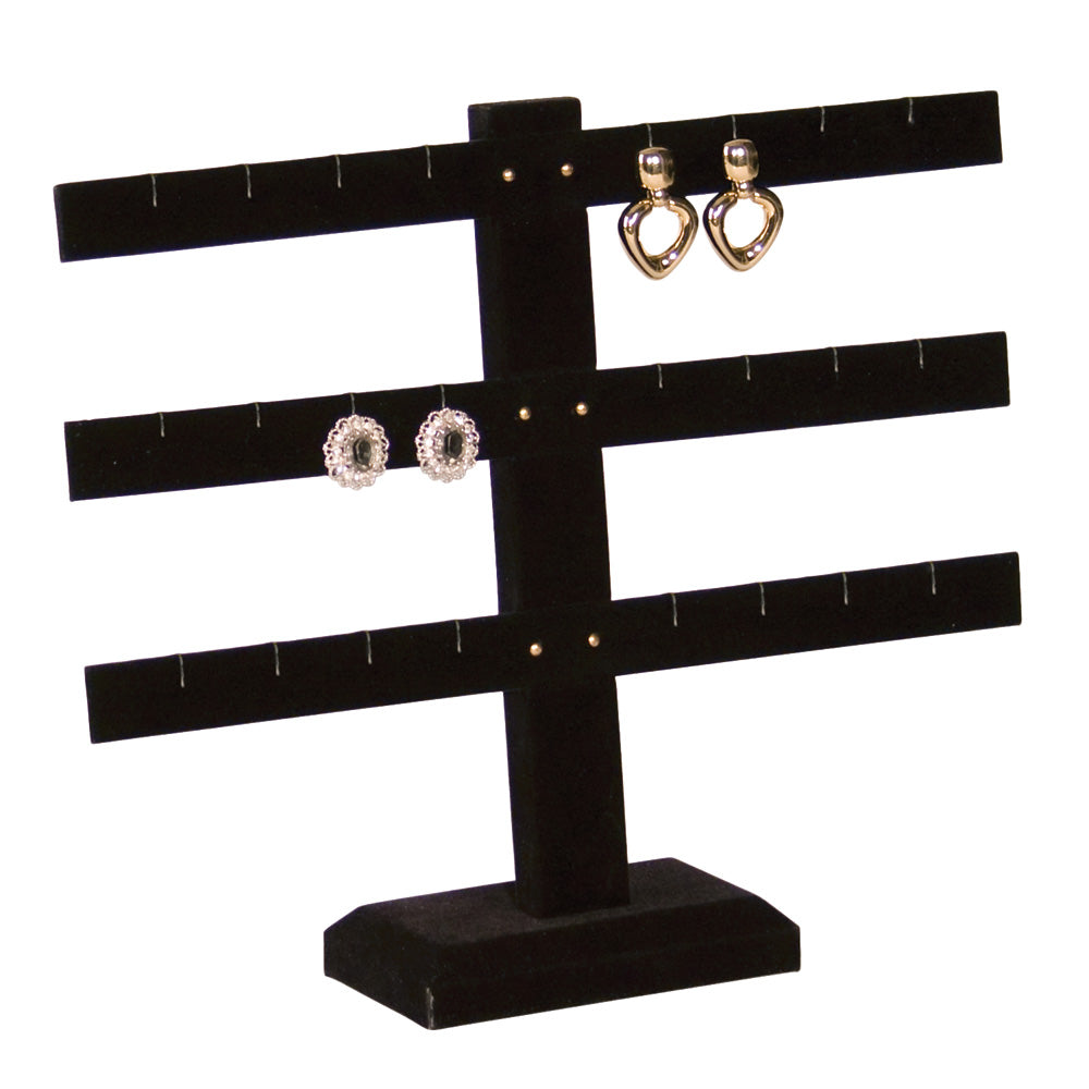 Earring Bar Display Rack — 10 1/4 x 8 1/2" H — 12 pr — Black Leather