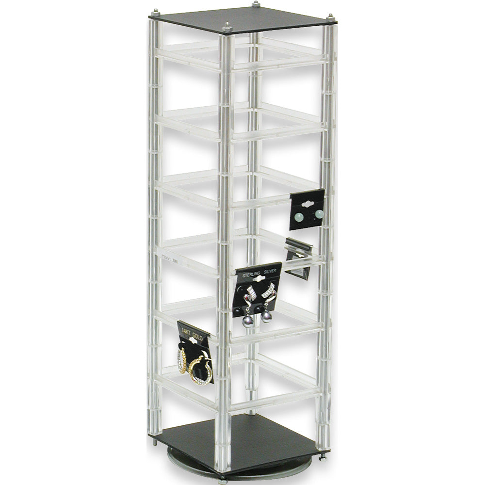 Rotating Hanging Earring Card Display — Holds 48 pcs — 5 x 5 x 17" H — Clear Acrylic