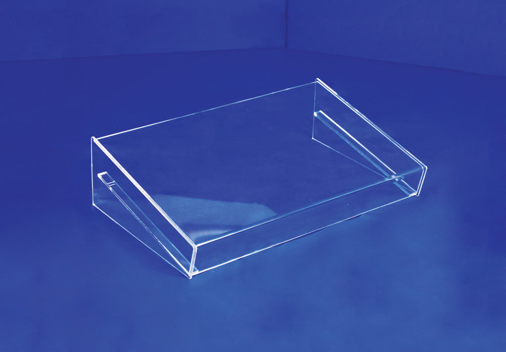 Acrylic Full Size Tray Holders — Open Cover — 15 1/4 x 9 1/2 x 2 1/8"~4 1/4" H — Clear