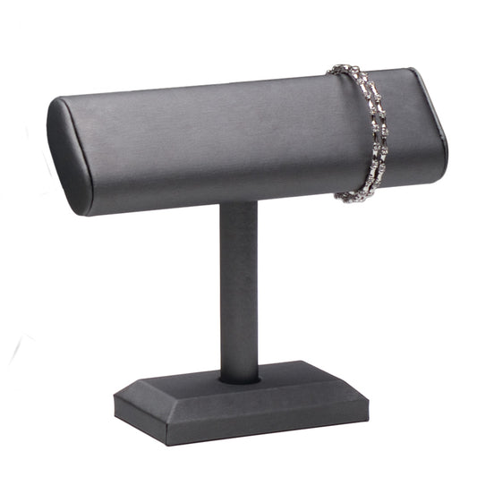 Oval Shape T-Bar — B — 7 3/8 x 7 1/8" H — Steel Grey Faux Leather