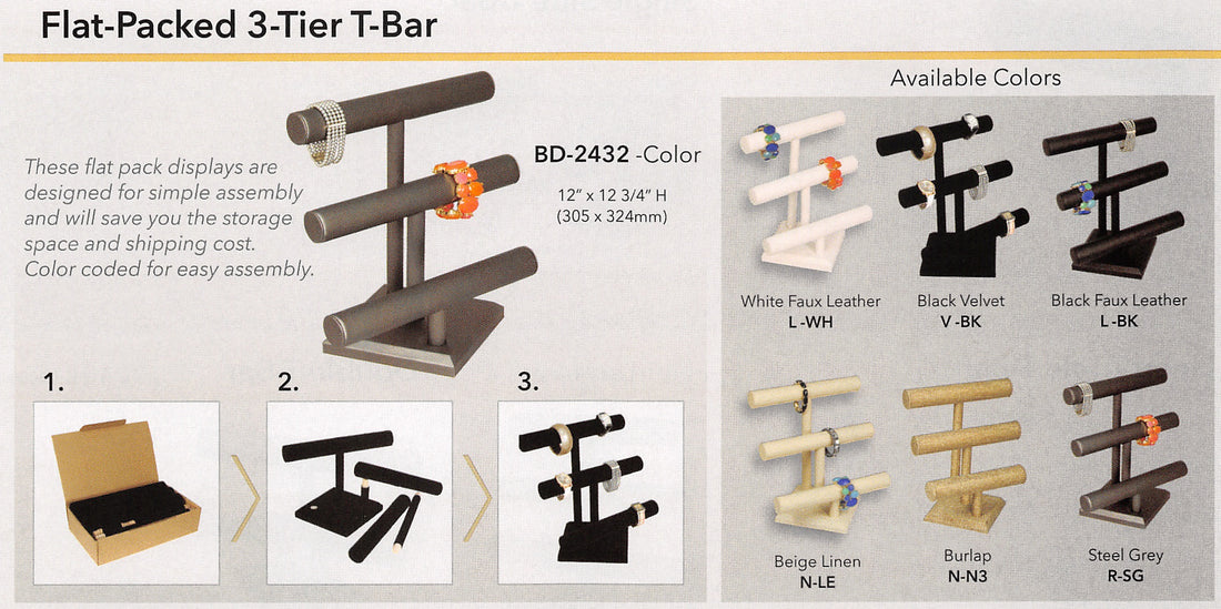 Flat-Packed 3-Tier T-Bar — Black Velvet