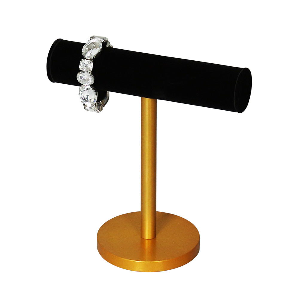 Modern Metal Base T-Bar — Gold Base w/ Black Velvet Bar