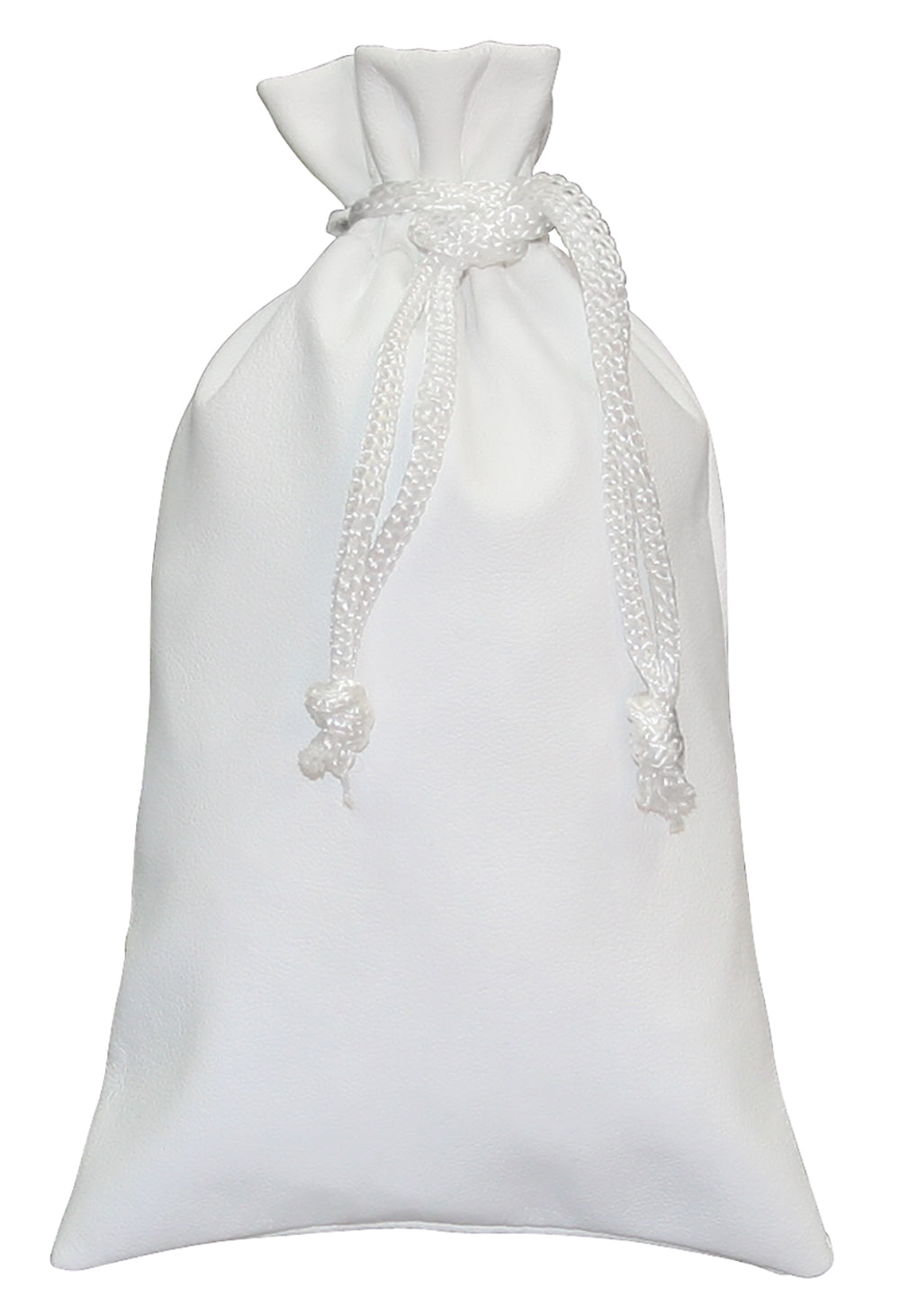 Faux Leather Drawstring Pouch   -  White Faux Leather - 12 pcs. Pack