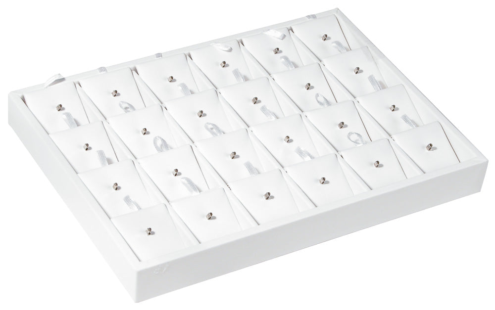 Body Jewelry Display Trays — 24 Pads w/ Hooks — 10 1/4 x 7 1/2 x 1" H (260 x 191 x 25mm) — White Faux Leather