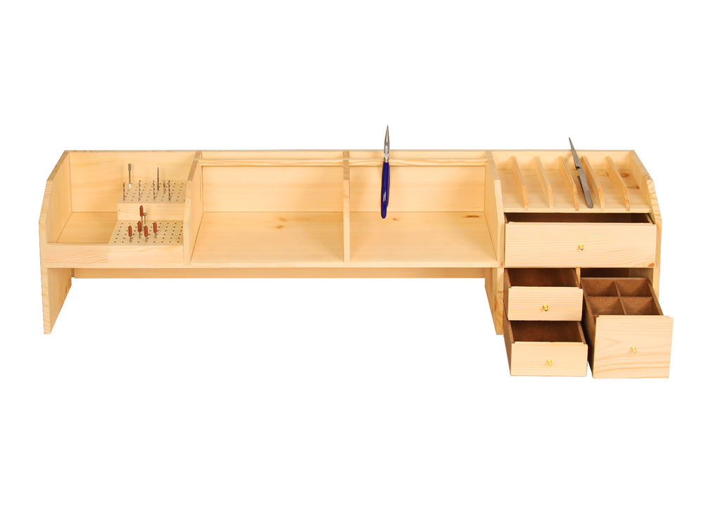 Benchtop Storage Shelves — w/ Drawer — 33 3/4″ x 6 1/2″ x 8 1/4″ H — Natural Wood