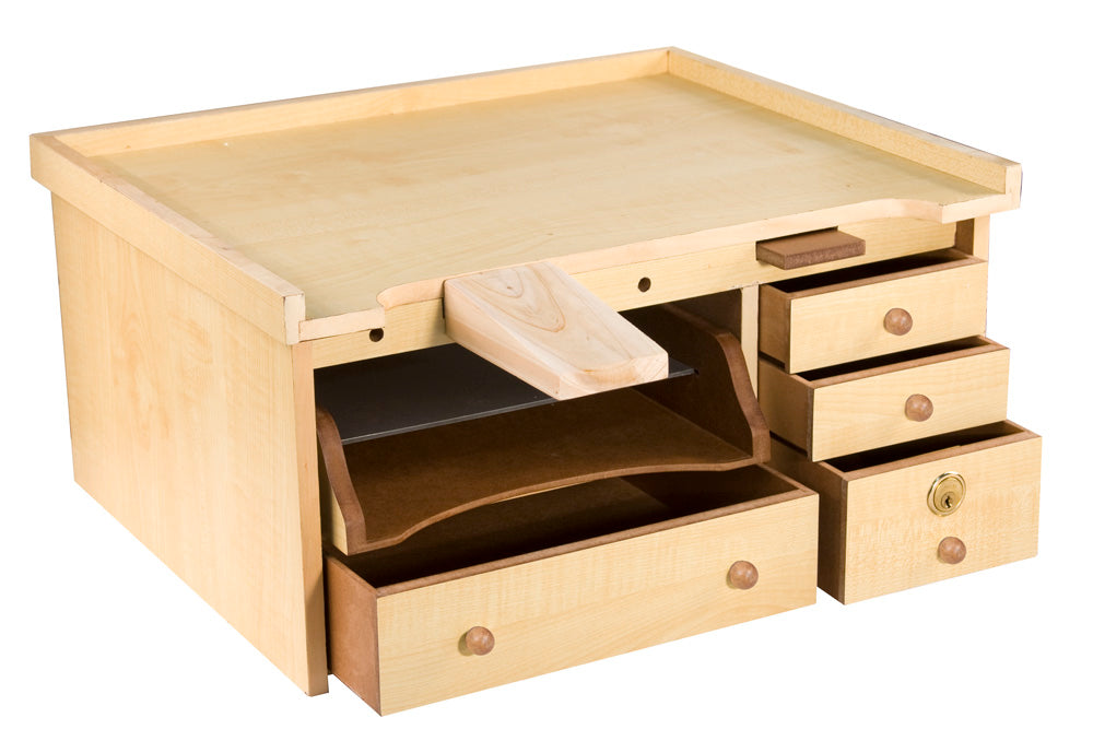 Mini Workbenches — Jeweler’s Mini Workbench — 4 graduated drawers, 1 lockable — Natural Wood