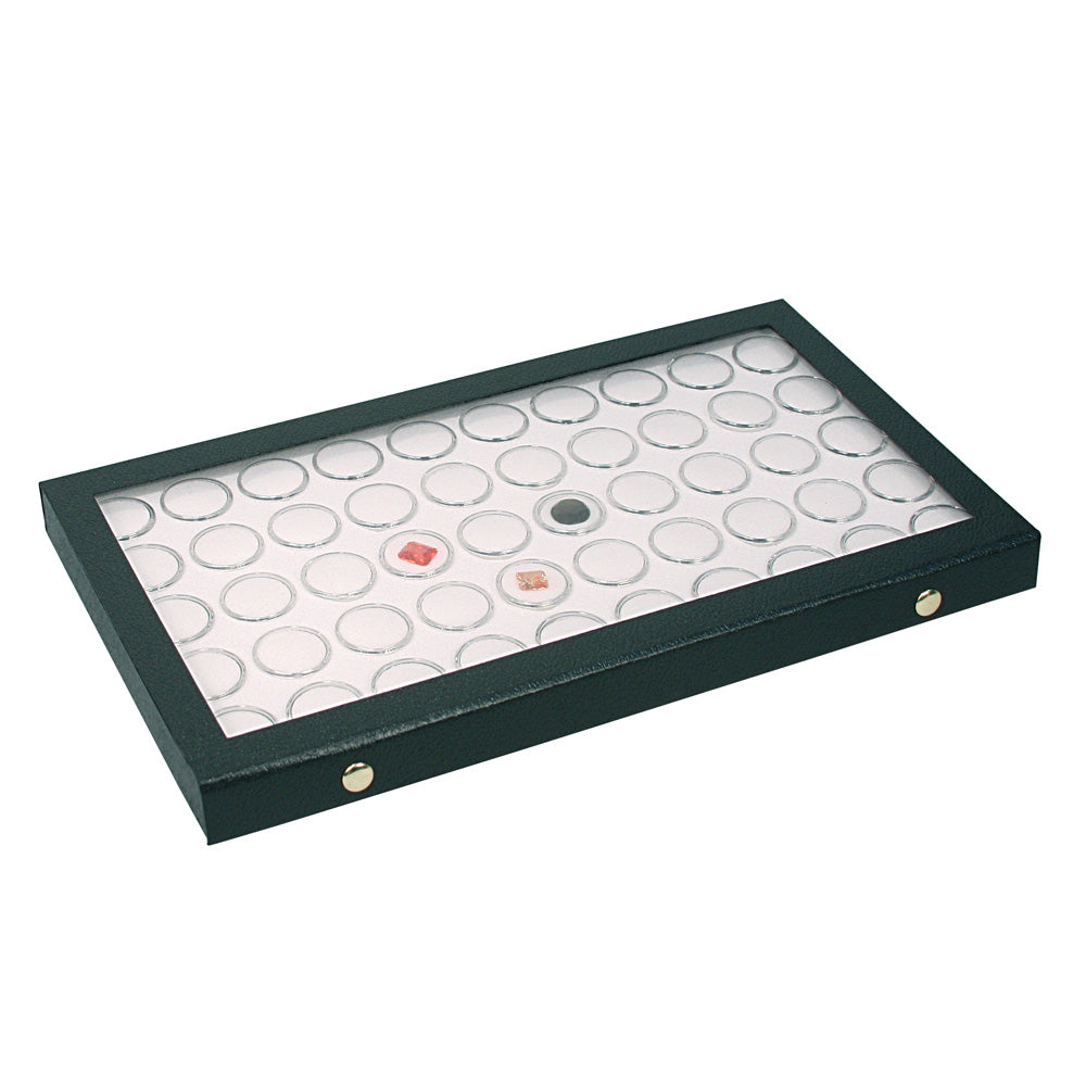 Snap-Close Lid Trays with 50 Gem Jars — Black Tray w/ White Foam
