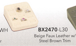 12-Slot Ring Tray — Beige Faux Leather w/ Steel Brown Trim